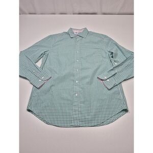 J McLaughlin Shirt Mens Medium Green White Gingham Button Down Long Sleeve